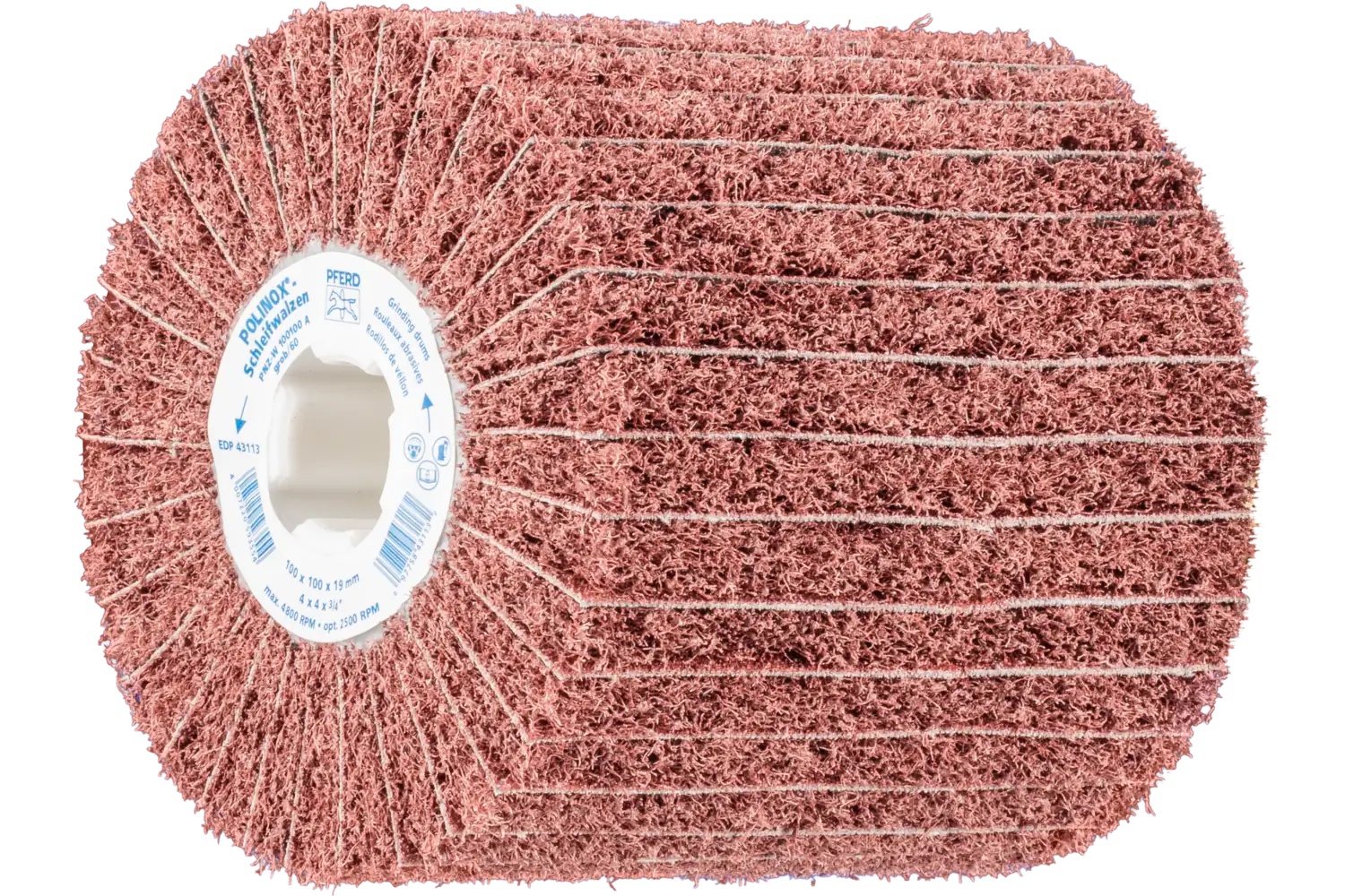 Picture of Pferd Polinox® Non-Woven Finishing Drum, 4" x 4, 3/4" Keyed AH, Interleaved, 60 Grit, AO